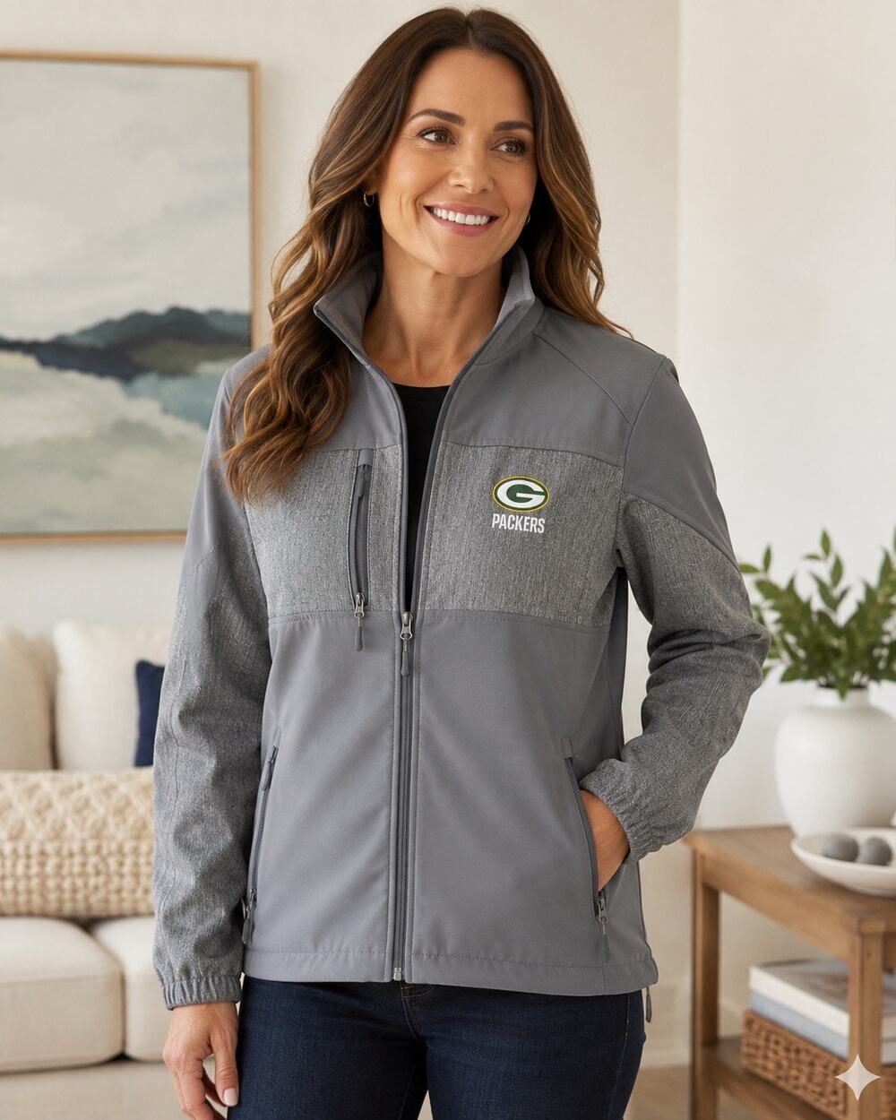 Dunbrooke Green Bay Packers Zephyr Gray Soft Shell Jacket Women's Large Full Zip